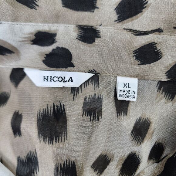Nicola Womens Blouse Shirt Size XL Button Up Animal Print Long Sleeve Sheer Poly - Picture 7 of 9